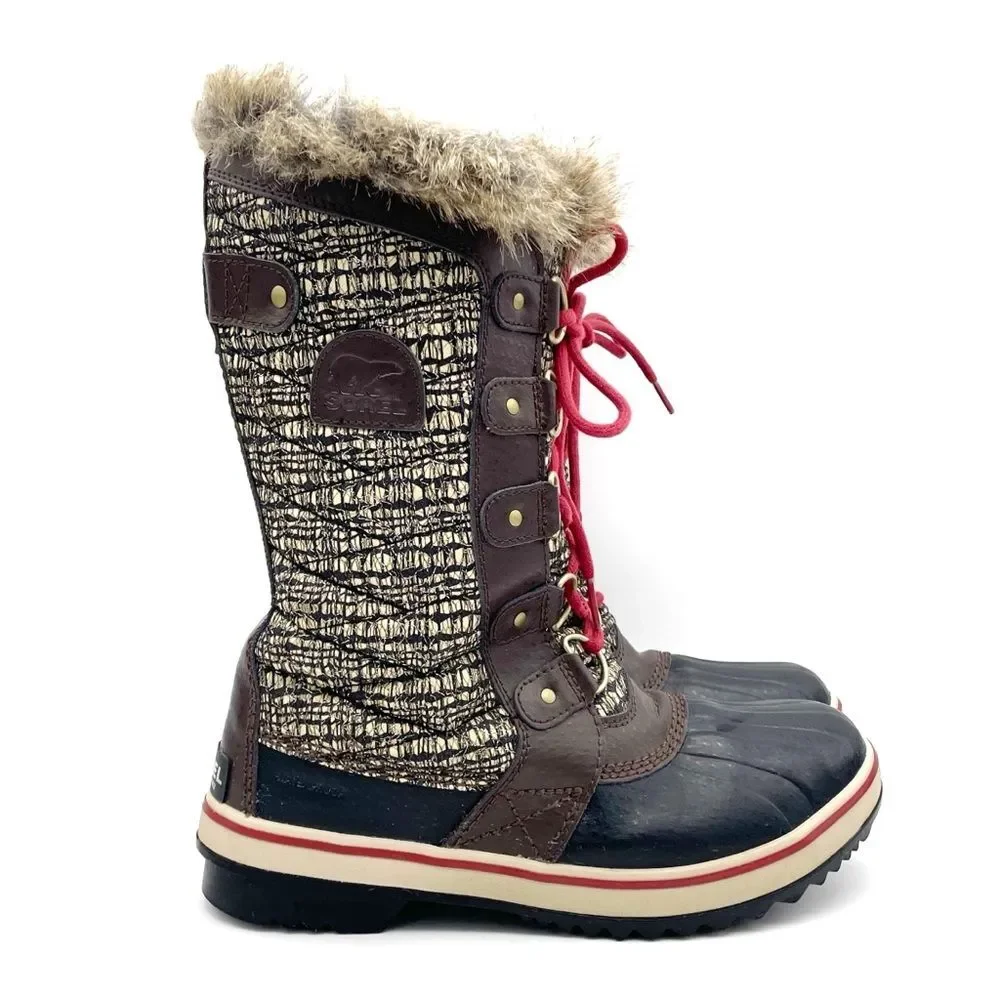 Sorel Tofino II Waterproof Winter Boots Faux Fur Cordovan Saddle Women’s Size 8